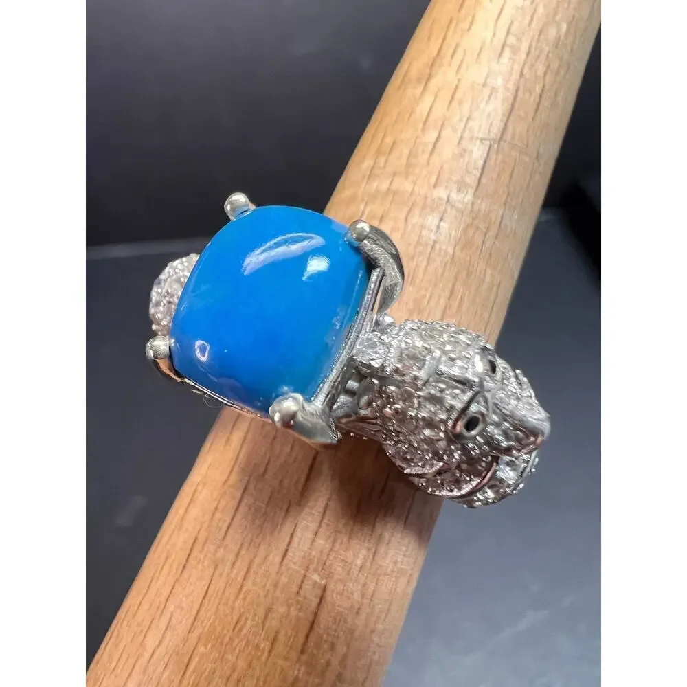 NEW Ceruleite and zircon seahorse ring in sterling silver size 8